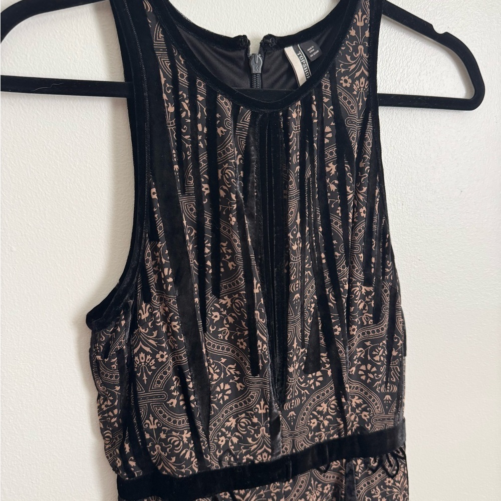 Topshop Jumpsuit Brown/Black Patterned Keyhole - Picture 2 of 6